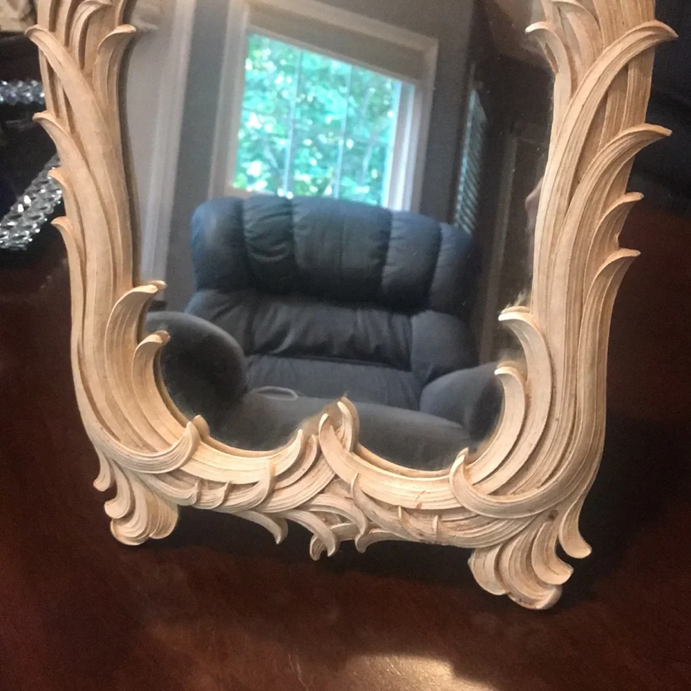 Antique Vintage Syroco Wood Frame Vanity Mirror in Rococo / Art Deco Style